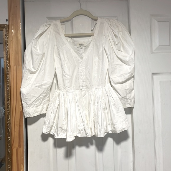 ISA ARFEN
Vera V-Neck Full-Sleeve Cotton Peplum Top uk size 8 $675 - Picture 6 of 13